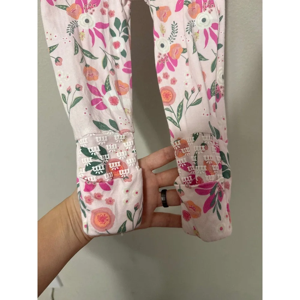 Magnetic Me Footie Baby Girl 12-18 Months Pink Floral Bamboo Magnetic Closure